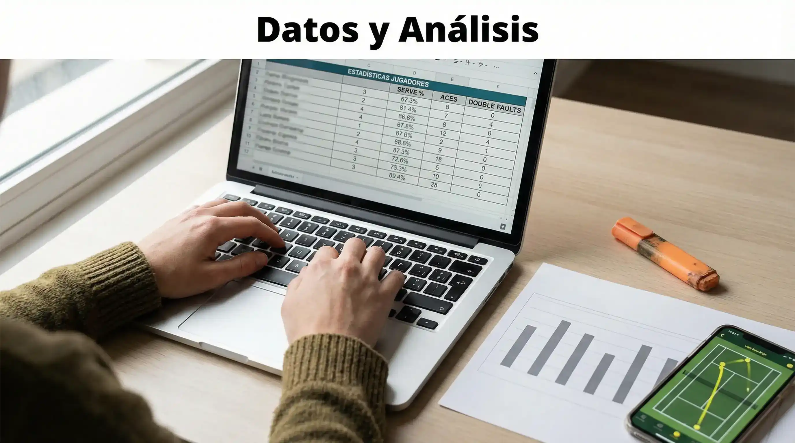 Análisis y estadísticas para apuestas de tenis — persona revisando datos de tenis en portátil